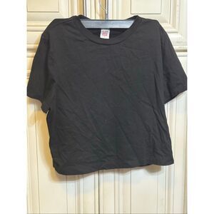 RE/DONE X Hanes Women's Crew Neck Cotton Micro Tee Black Size Large